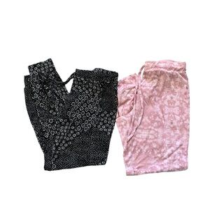 Tahari pjs two drawstring ankle pajama pants pink and black size small petite